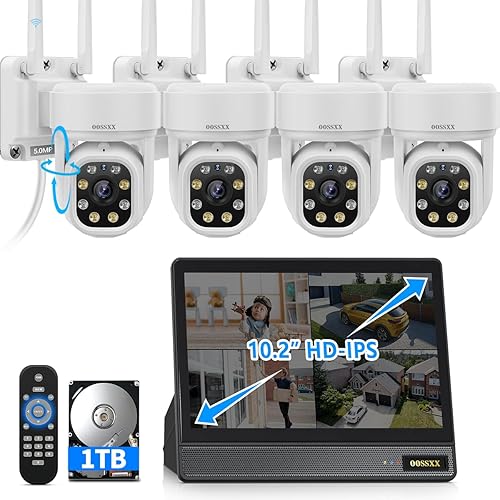 (Monitor UHD de 10 pulgadas) Audio de 2 vías y seguimiento automático PTZ WiFi inalámbrico 5MP Sistema de cámaras inalámbricas para exteriores,