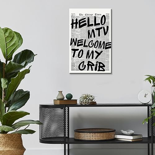Miniatura 7 de Póster de periódico retro en blanco y negro con texto en inglés Hello Mtv Welcome To My Cune (Welcome To My Cune), arte de pared con cita positiva y