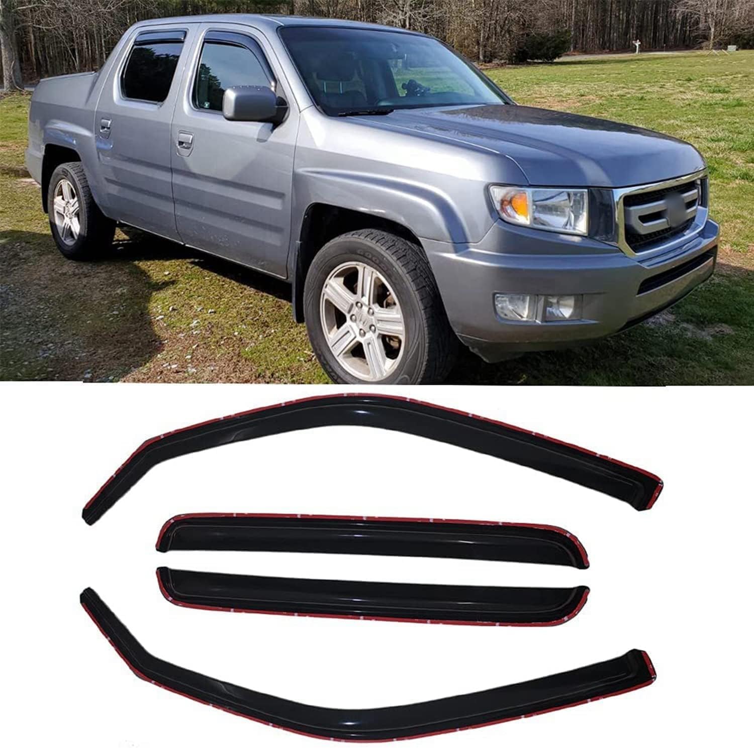 Original Side Window Wind Deflector, 4pcs in-Channel Nice Looking Tape-on Rain Deflector Guards Set, Rain Guards Compatible with 2006-2014 Honda Ridgeline 194832