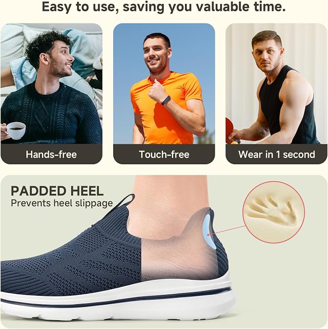 ODCKOI Men's Slip On Trainers Without Laces Mesh Lightweight Sports Shoes Breathable comfortable trainers hands-free casual shoes for everyday use office fitness and travel