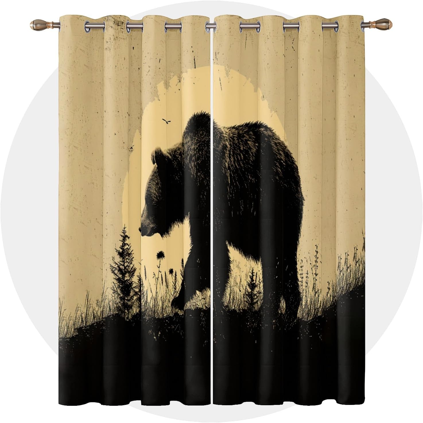Bear Curtains 63 Inch Length - Wildlife Cabin Animal Grizzly Patterned Blackout Curtains for Living Room Bedroom, Room Darkening Grommet Drapes Window Treatments, 2 Panel Set