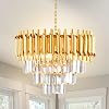 AHXIAOZN Modern Crystal Chandelier Gold Chandelier, 3-Tier Crystal Light Fixture, Round Pendant Light, Raindrop Flush Mount Ceiling Light for Bedroom Living Room, E14x5 Bulb Ø40cm [Energy Class B]