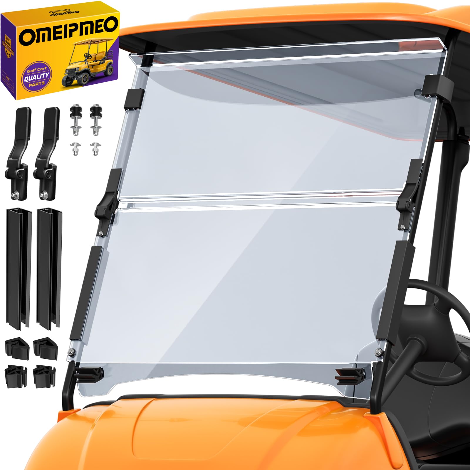 Upgrade Golf Cart Windshield for YAMAHA G29/Drive 2007-2016 Gas/Electric Models, Foldable Golf Cart Windshield with Heavy Duty Hinges, Anti-UV&Impact Resistant, 5MM Thick PC Material, 39"W X 37.7"H