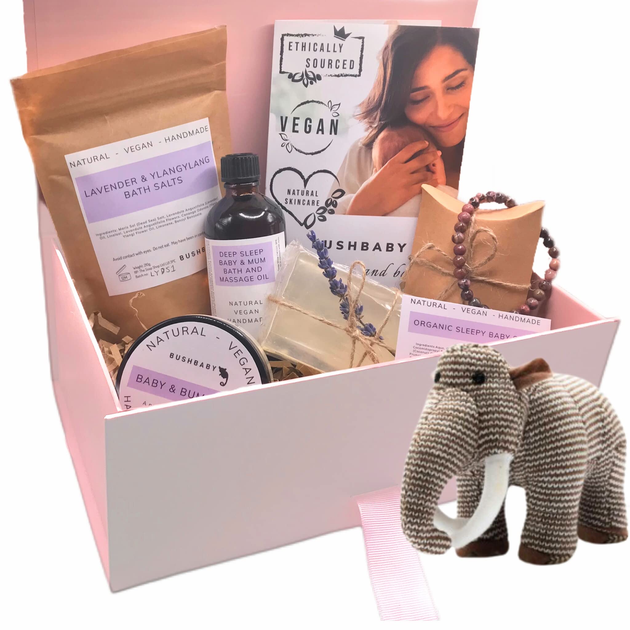 BUSHBABY Natural Vegan Mum and Baby Pamper Kit, Ethically Sourced Pregnancy Gifts for Mum Expecting, New Mummy to be Shower Gift Hamper, Mom Maternity Pampering Present Bundle (Mammoth)