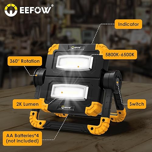 Miniatura 5 de EEFOW Luz de trabajo LED con batería luces de trabajo inalámbricas con pilas AA, 3 mazorcas de 1000 lúmenes, luz de trabajo portátil brillante para