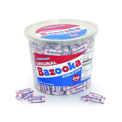 Fun Express Bazooka - Tubo de goma (225 piezas), comestibles, encías, mancuernas y envuelto individualmente, 225 unidades