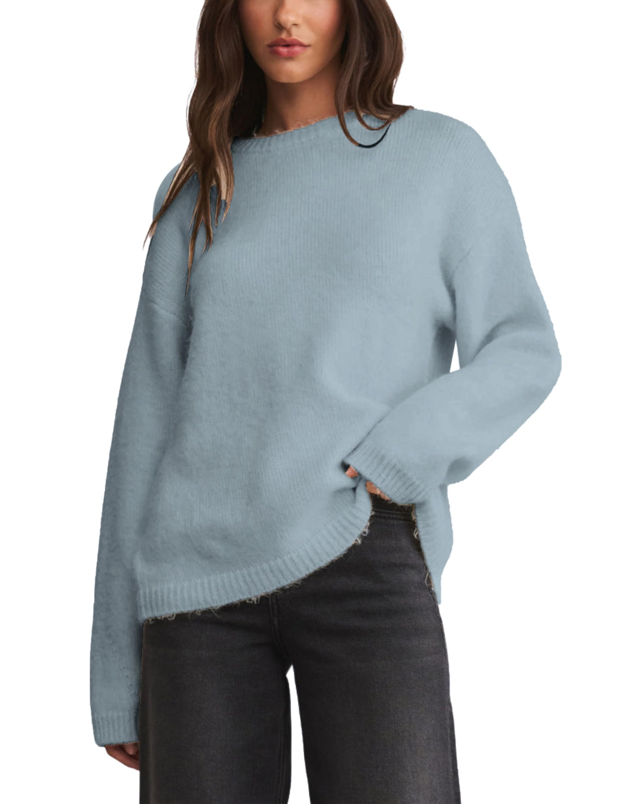 Womens Soft Fuzzy Knit Sweater Oversized Cozy Pullover Jumper Long Sleeve Casual Crewneck Sweater