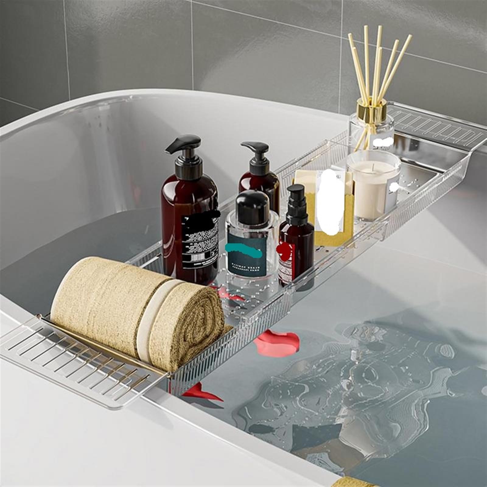 Bandejas para bañera, Organizador La Bandeja para bañera, Accesorio para bañera, se Utiliza para relajar la Mesa de baño expandible, el Estante para baño y la bañera sobre la bañera (Blanco)