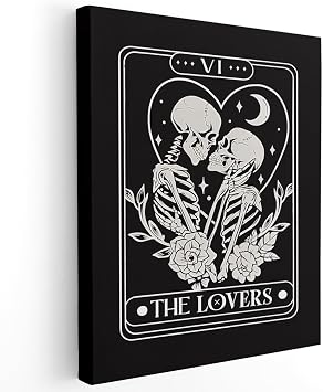 APJYM Gothic Skeleton Wall Decor, Tarot Card the Lover Canvas Wall Art, Gothic Halloween Witchy Room Decor, Witch Stuff, 11x14 Inches Framed