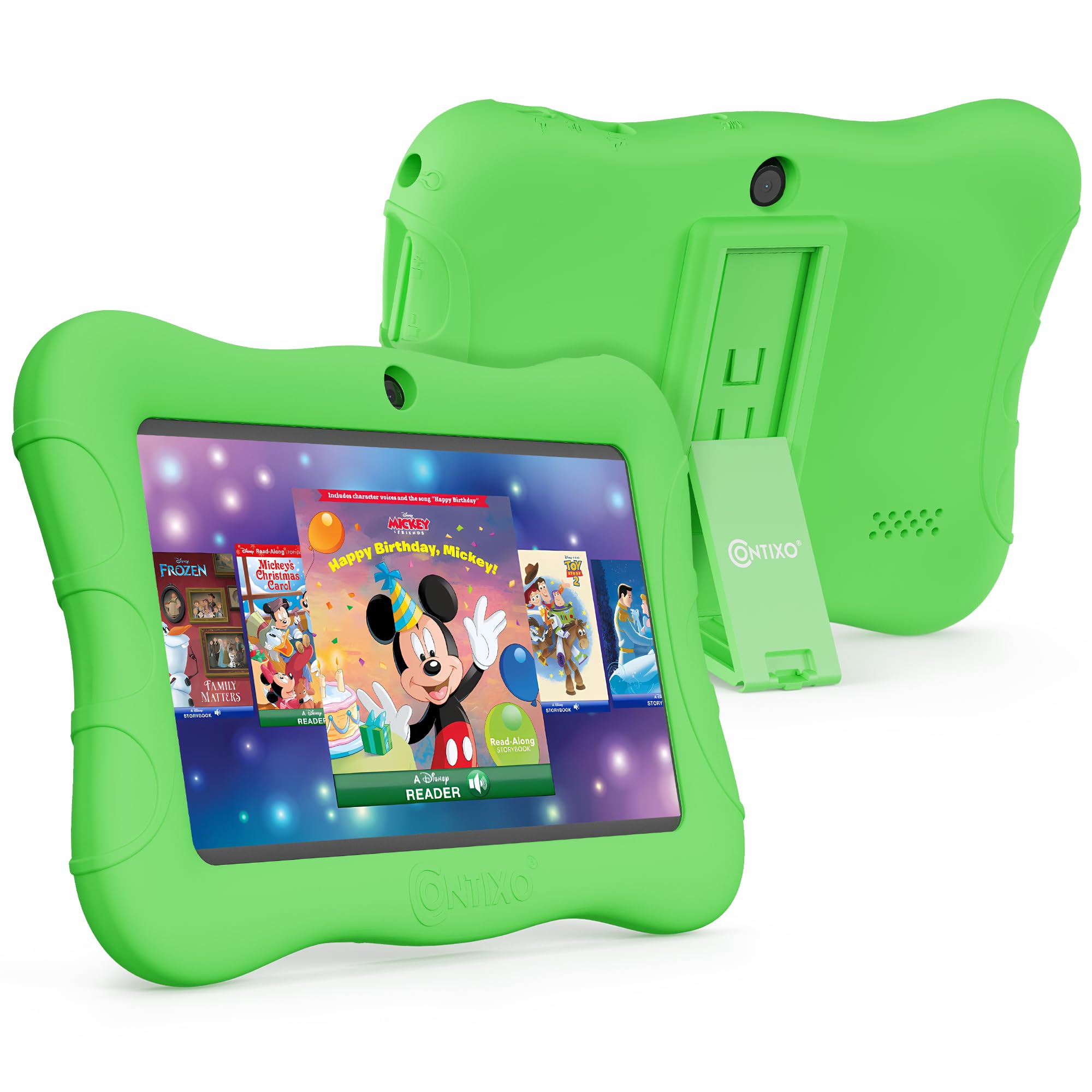 Contixo 7" Kids Tablet – V9A 32GB Android Tablet for Ages 3–7, Parental Controls, Pre-Loaded Exclusive 50 Disney Storybooks, WiFi, Kid-Proof Case with Kickstand, Back to School Gift, Green