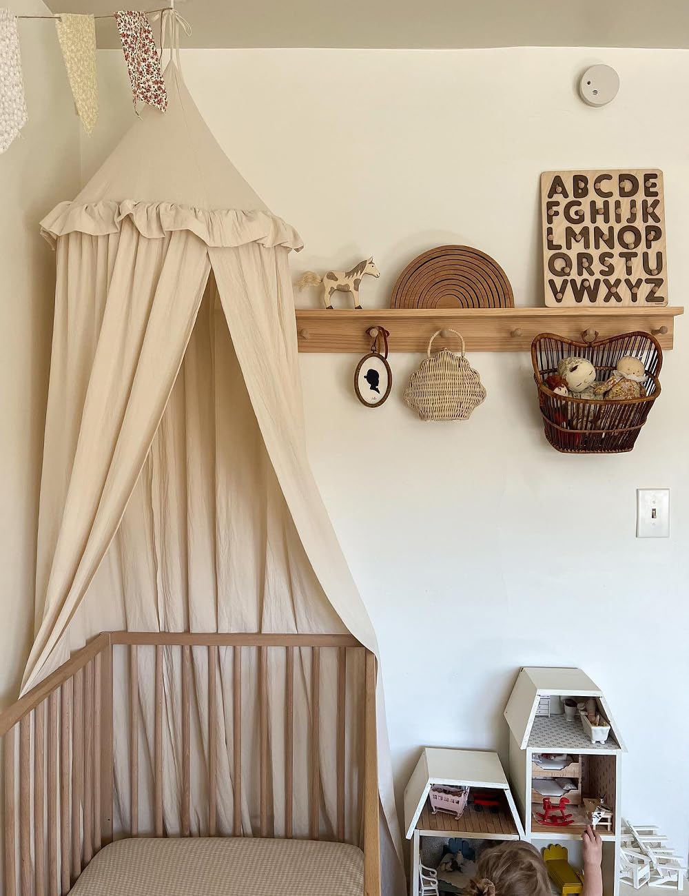 JIKAL Kids Bed Canopy with Ruffles Cotton Hanging Tent Frills Curtain Net for Baby Nursery Room Children Reading Nook Decor