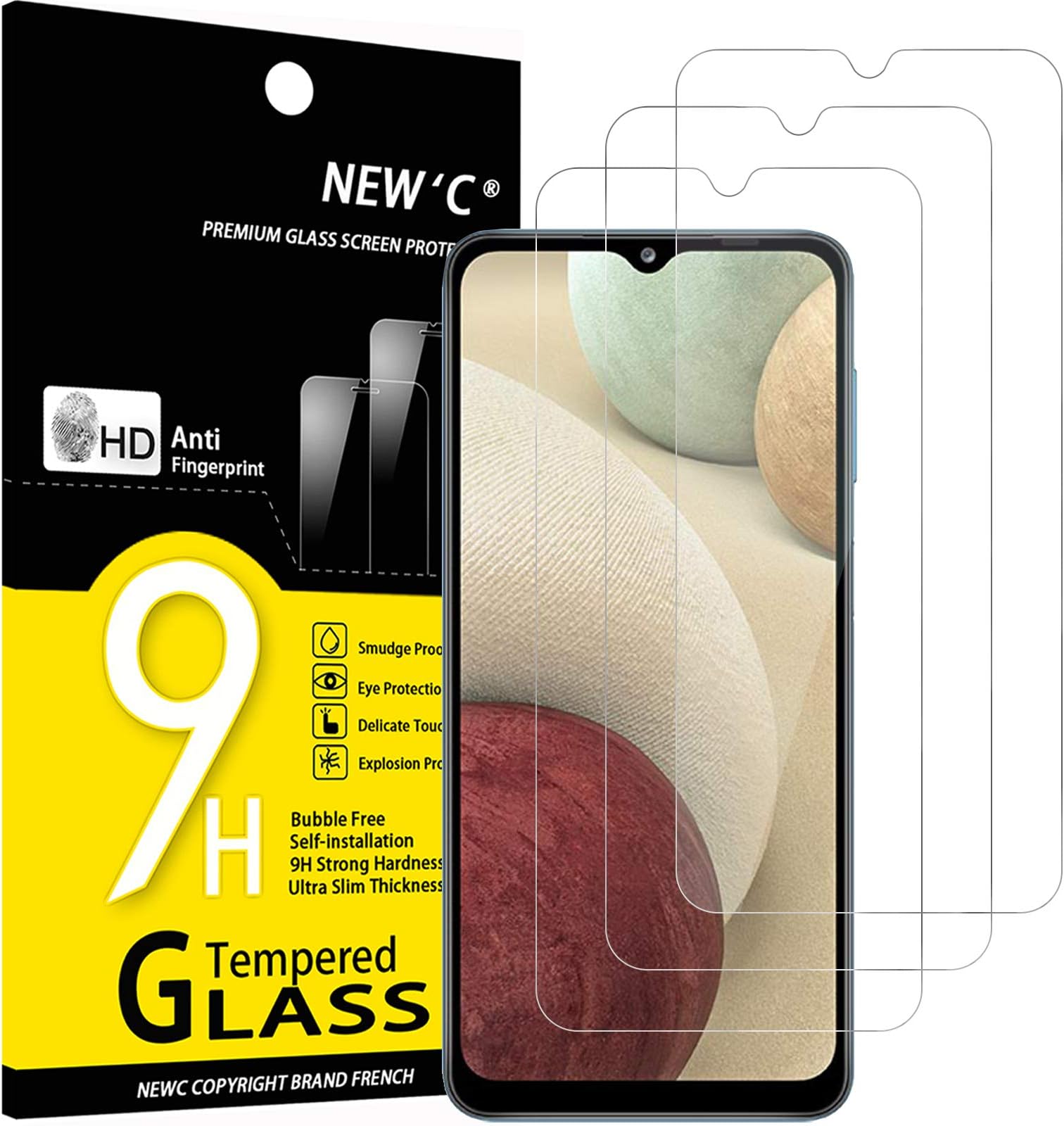 NEW'C 3 Pack Designed for Samsung Galaxy A12, Galaxy A02s Screen Protector Tempered Glass, Case Friendly Anti Scratch Bubble Free Ultra Resistant
