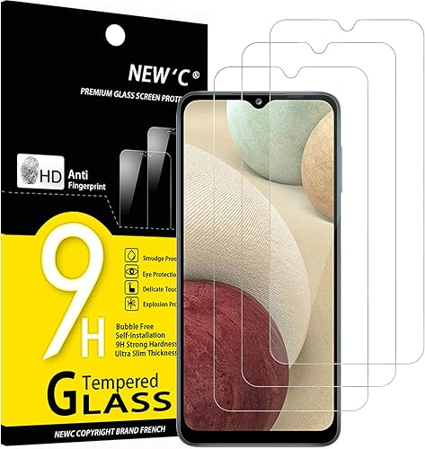 NEW'C Paquete de 3 protectores de pantalla diseñados para Samsung Galaxy A12, Galaxy A02s, vidrio templado, compatible con fundas, antiarañazos, sin