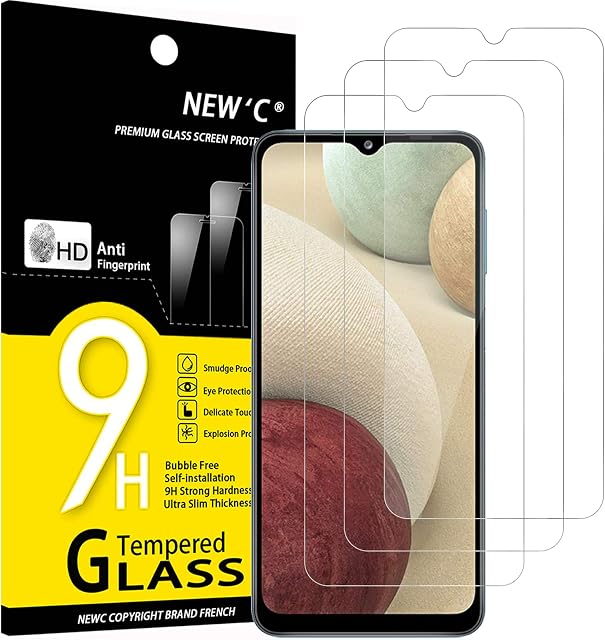 [3 Pack] NEW'C Designed for Samsung Galaxy A12, Galaxy A02s Screen Protector Tempered Glass, Case Friendly Anti Scratch Bubble Free Ultra Resistant