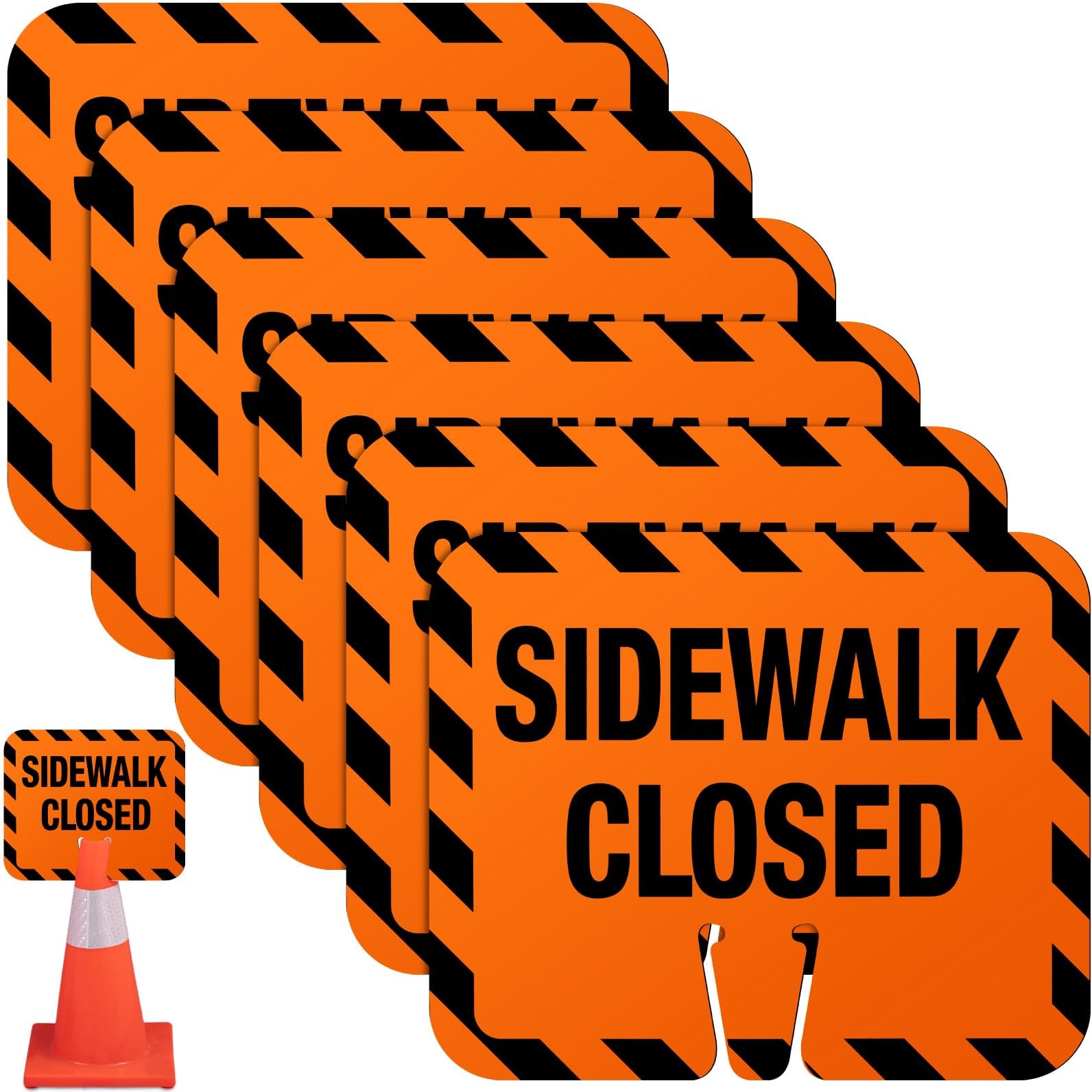 6 Pcs Plastic Sidewalk Closed Sign Bulk for Traffic Cones Top Road Warning Signs 10.4" Height x 12.6" Width x 0.05" Thickness for Outdoor Barricade Construction Caution