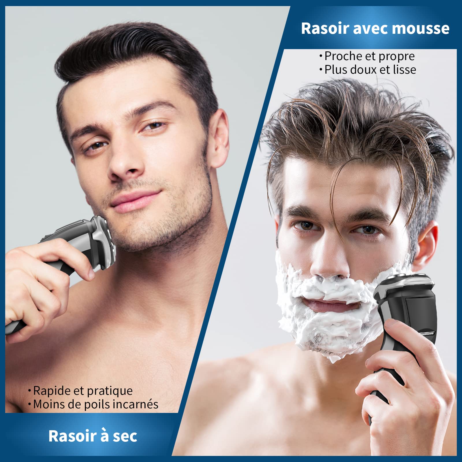 SweetLF [2025 New] Rasoir Electrique Hommes Wet & Dry (Plus 1 Chargeur Rapide) avec 4D Têtes Rotatives, Rasoir Rechargeable avec Ecran LED, Rasage IPX7 Etanche + Tondeuse Barbe - Noir