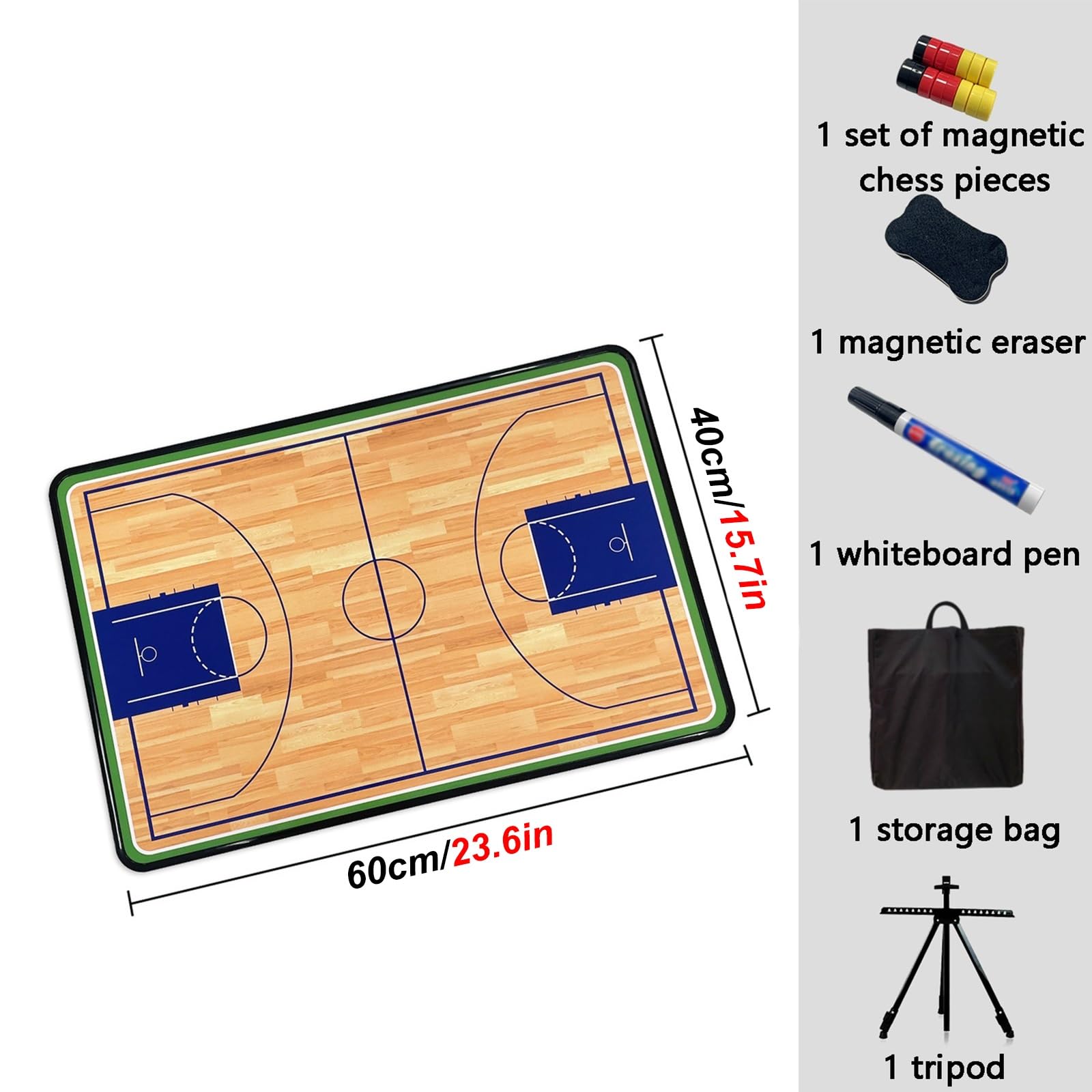 Carpeta Táctica para Entrenar, Pizarra Magnetica Baloncesto, Uso a Doble Cara, con Bolsa de Almacenamiento, Ideal para Competiciones o Clases Escolares
