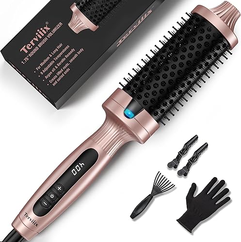 Terviiix El cepillo térmico de 1.77 pulgadas de calentamiento rápido hace que el cabello sea sedoso y suave y voluminoso, cepillo caliente iónico de