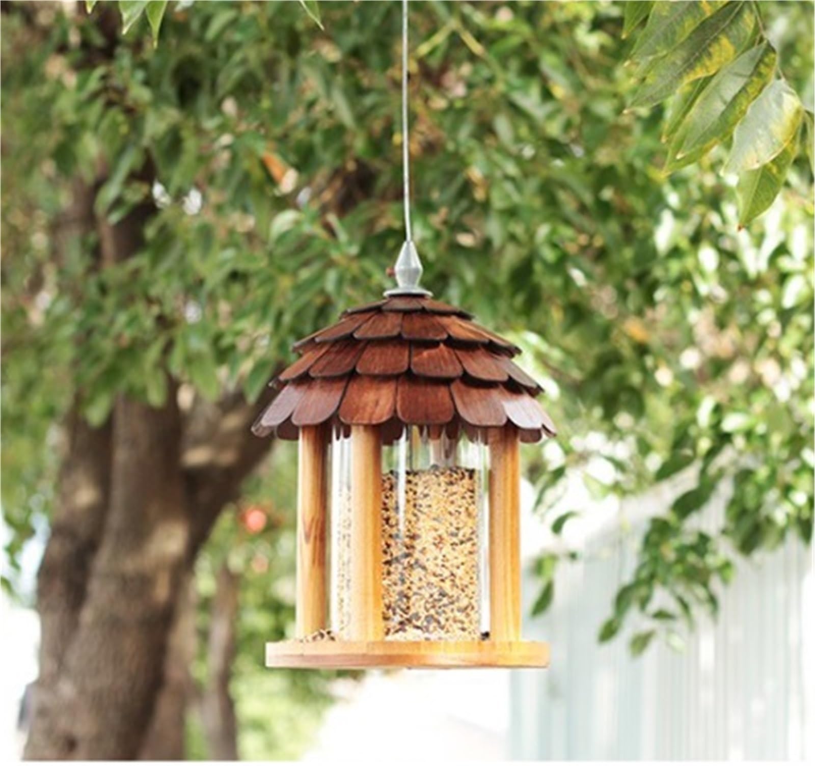 Holz-Vogelfutterstation for den Außenbereich, Vogelbeobachtungs-Fütterungsgerät for Wildvögel, schützt und füttert Vögel im Garten der Villa im Innenhof