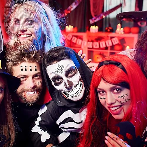 Miniatura 3 de Zeecdatoo 5 hojas de tatuajes de broma de gran tamaño para escuadrón suicida, tatuajes de Harley Quinn perfectos para disfraces de Halloween y