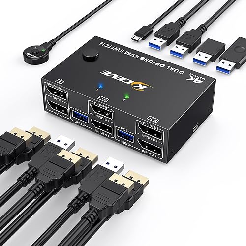 Miniatura 3 de Displayport KVM Switch 2 Monitores 2 Computadoras, 8K @60Hz 4K @120Hz DP USB 3.0 KVM Switch para 2 computadoras Comparte 1 monitor y 4 puertos USB