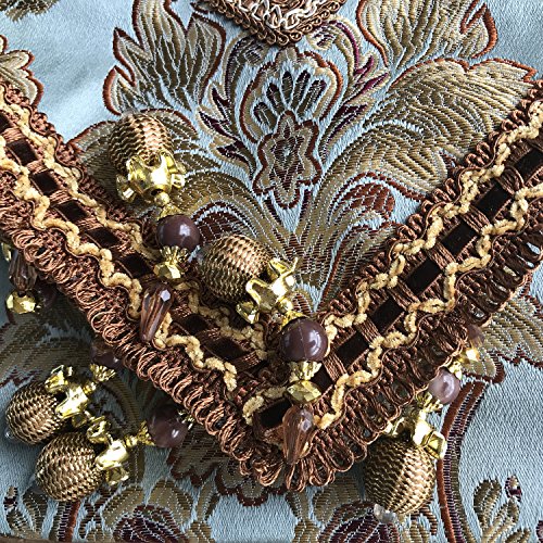 Magilona Home Tablecover Bead Decorative Europe Luxurious Cotton Linen Velvet 3D Relief Embroidered Floral Pattern Table Runner Dining Party 13X83 In (Blue) #TOP5