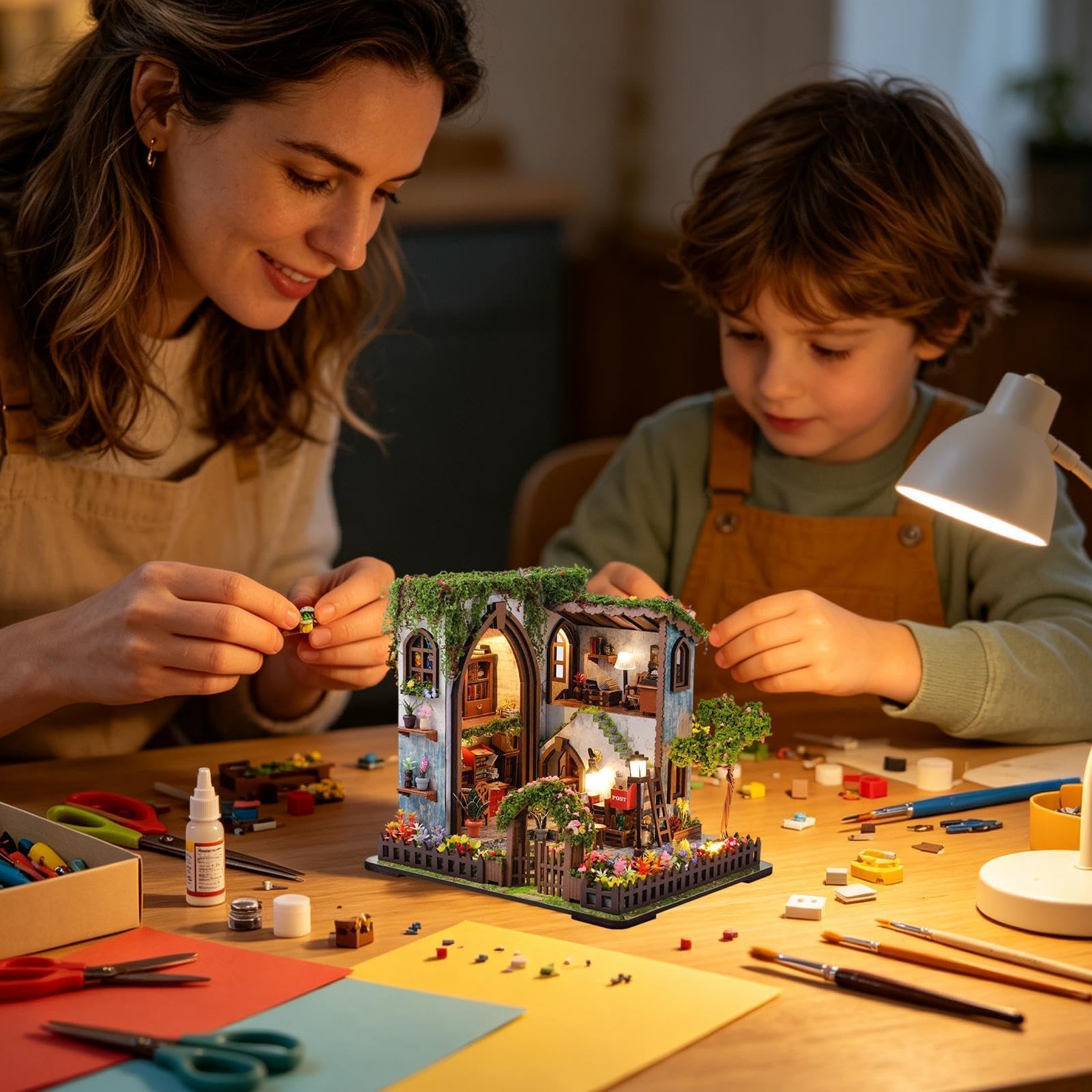Kit Mini Casa Fai Da Te Luce Calda Realistica in Legno