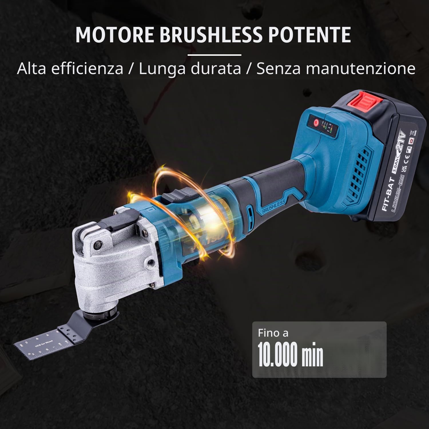 KATSU FIT-BAT 21V Utensile Multifunzione Oscillante a Batteria Brushless Motore con 3,0Ah Batteria e Caricabatterie, 6 Velocità, Sistema di Cambio Rapido, per Raschiatura Taglio Lucidatura
