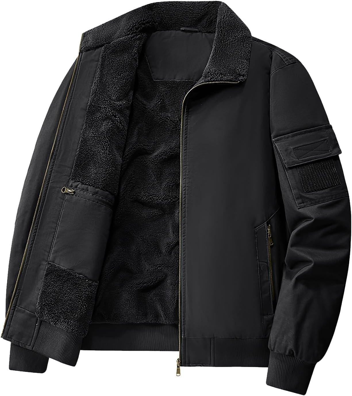 Eisctnd Men's Winter Sherpa Lined Bomber Jacket, Heavy Duty Warm Fleece Coat for Men with Zipper Pockets