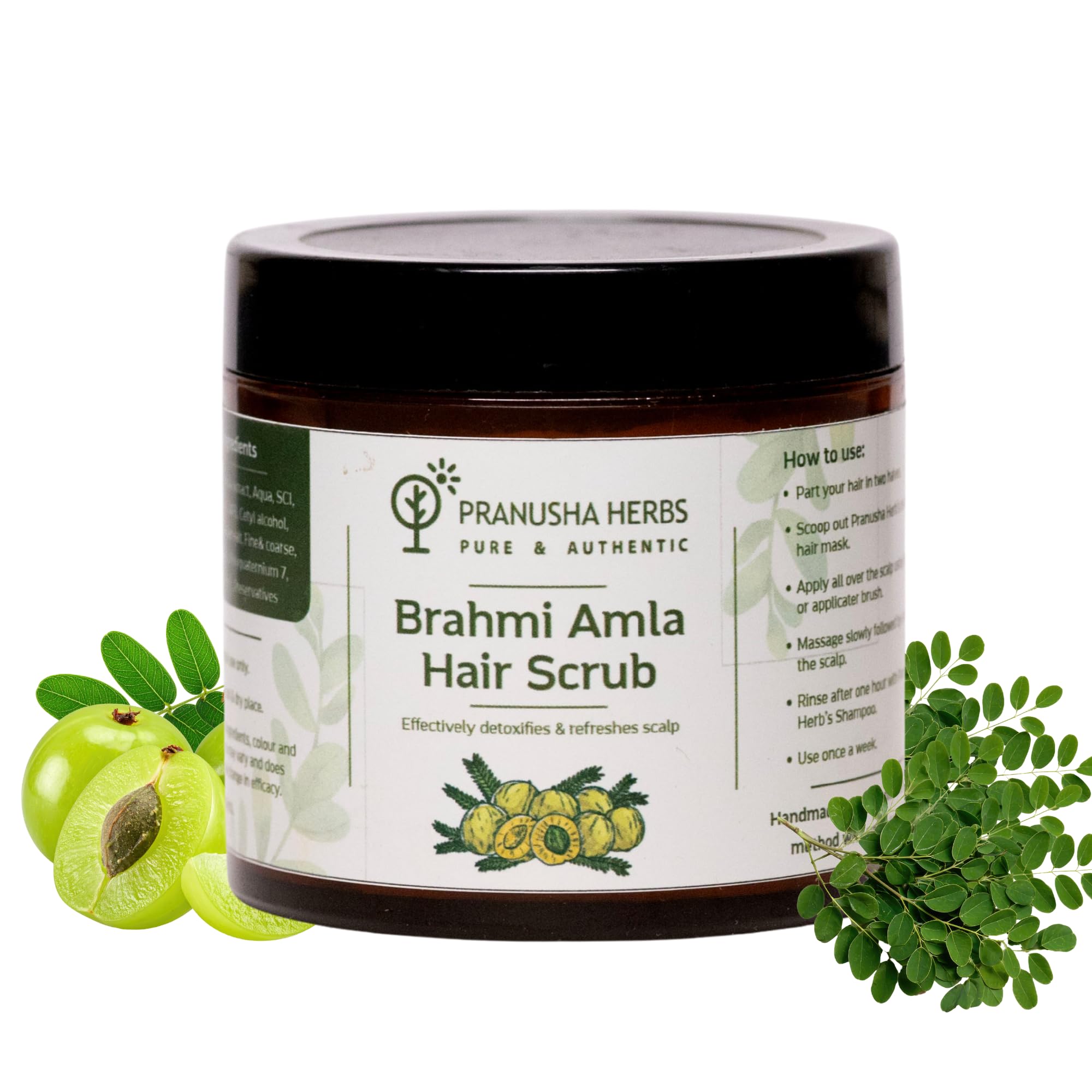 Pranusha Herbs Hair & Scalp Scrub for Dandruff & Build-Up | Anti-Dandruff Exfoliator | Brahmi Amla Pink Himalayan Salt Moringa | Sulfate & Paraben Free