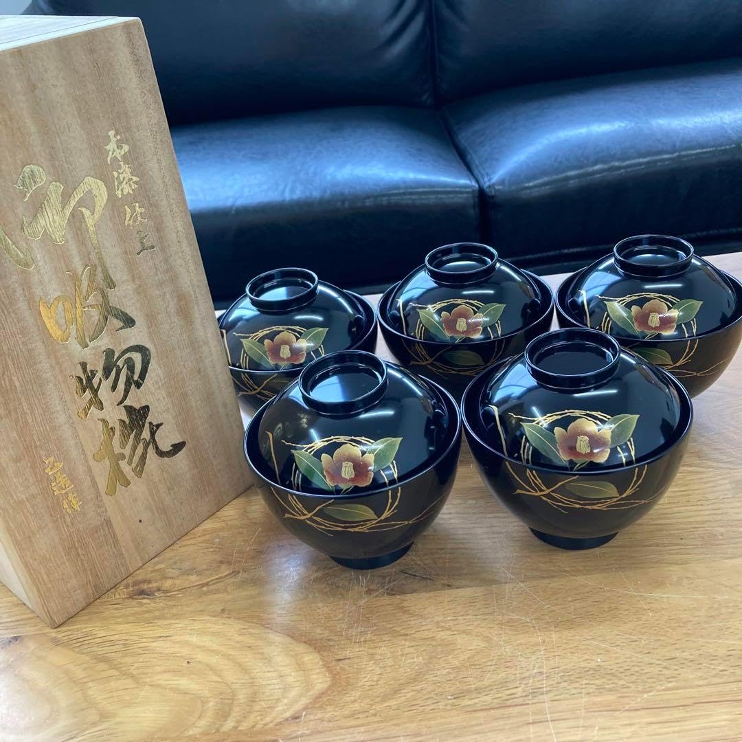 扇子金蒔絵朱塗 吸物椀 10客