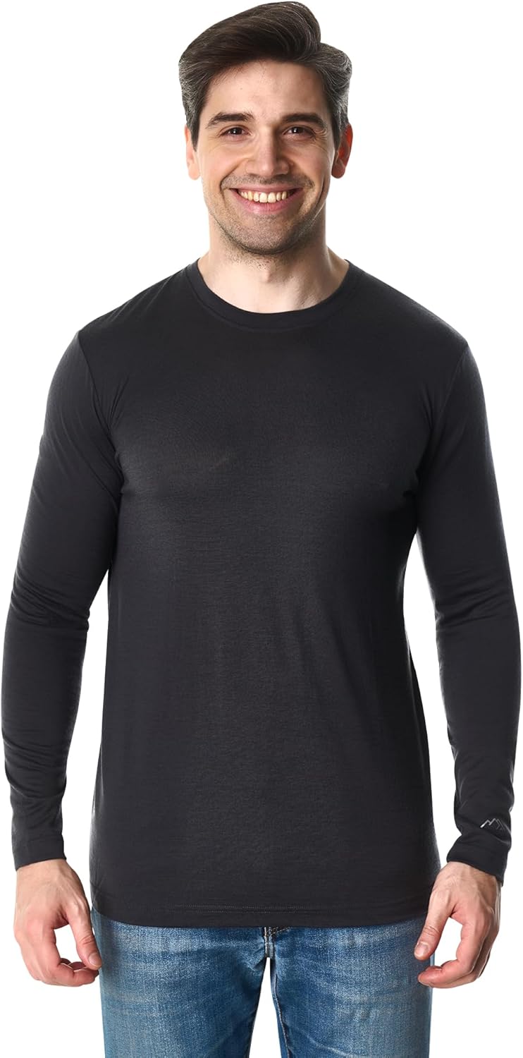 Merino Wool Base Layer Mens - 100% Merino Wool Shirts for Men Thermal Underwear Long Sleeve T-Shirt for Hiking Hunting