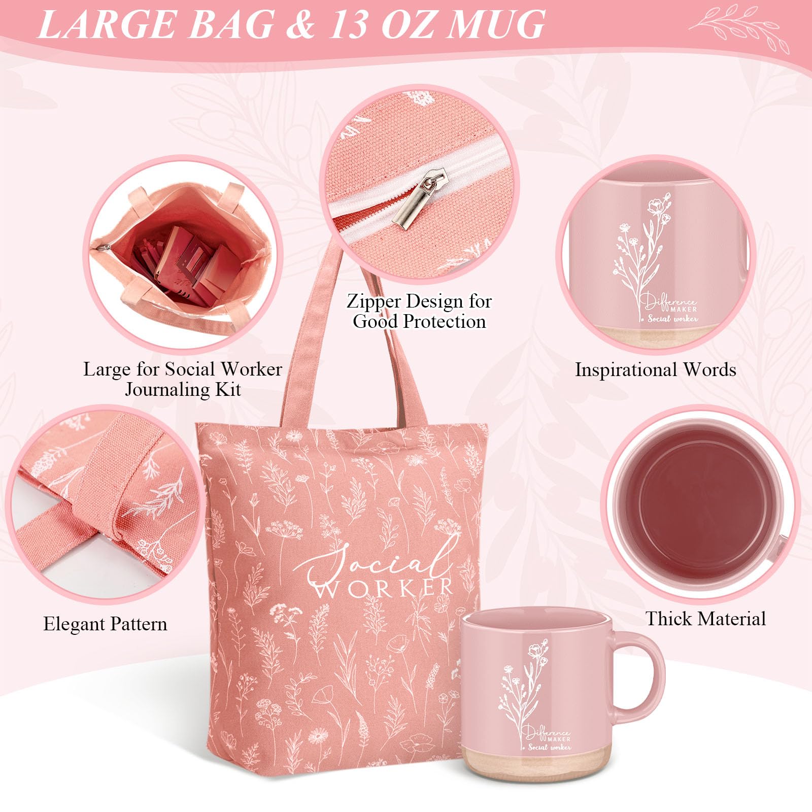 Reallnaive Juego de 15 regalos de agradecimiento para trabajadores sociales, incluye taza de café, cuaderno, bolígrafos, notas adhesivas, marcadores de índice, papel de seda para el regreso a clases