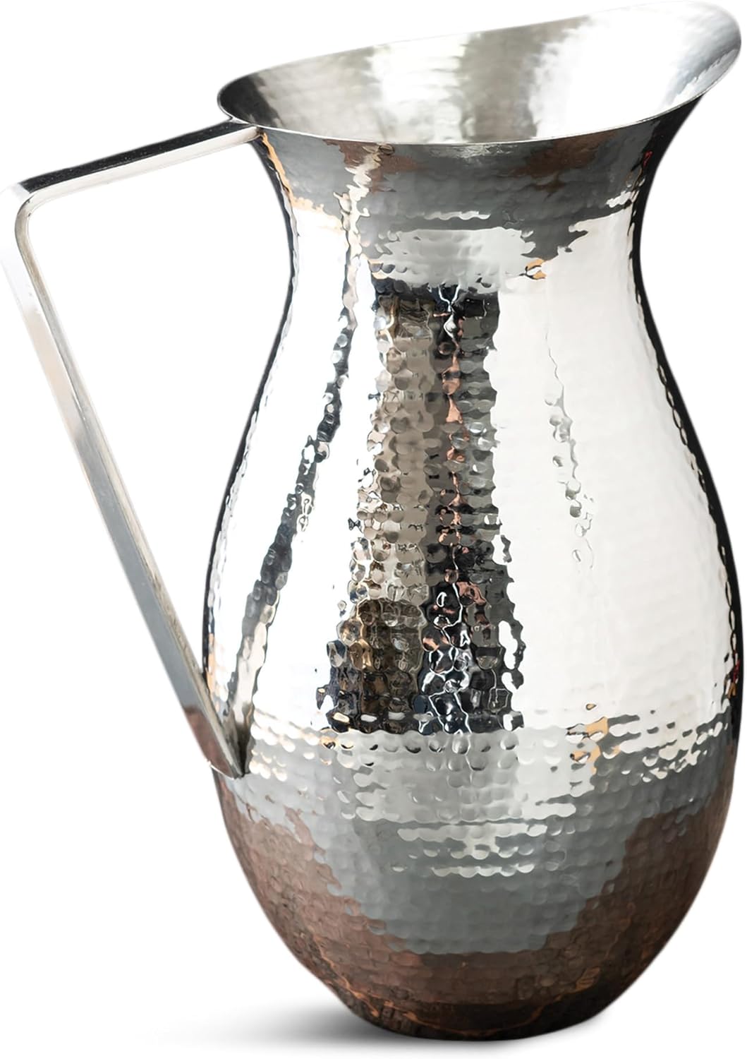 India Handicrafts 15614 Sleek Silver Tone Hammered 10 inch Stainless Steel Serving Pitcher Carafe