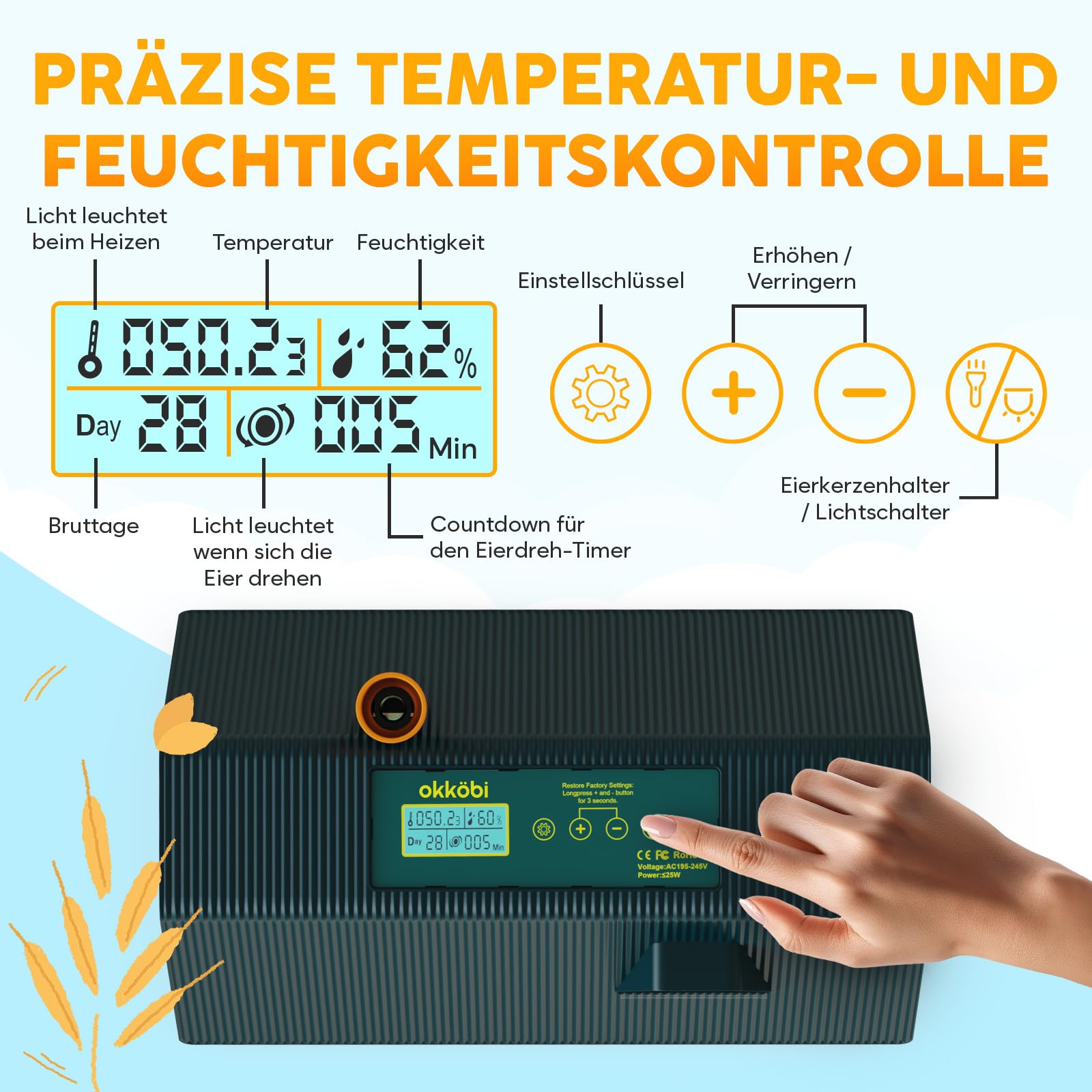 M10 Brutautomat Vollautomatisch mit Wendefunktion für 10 Eier