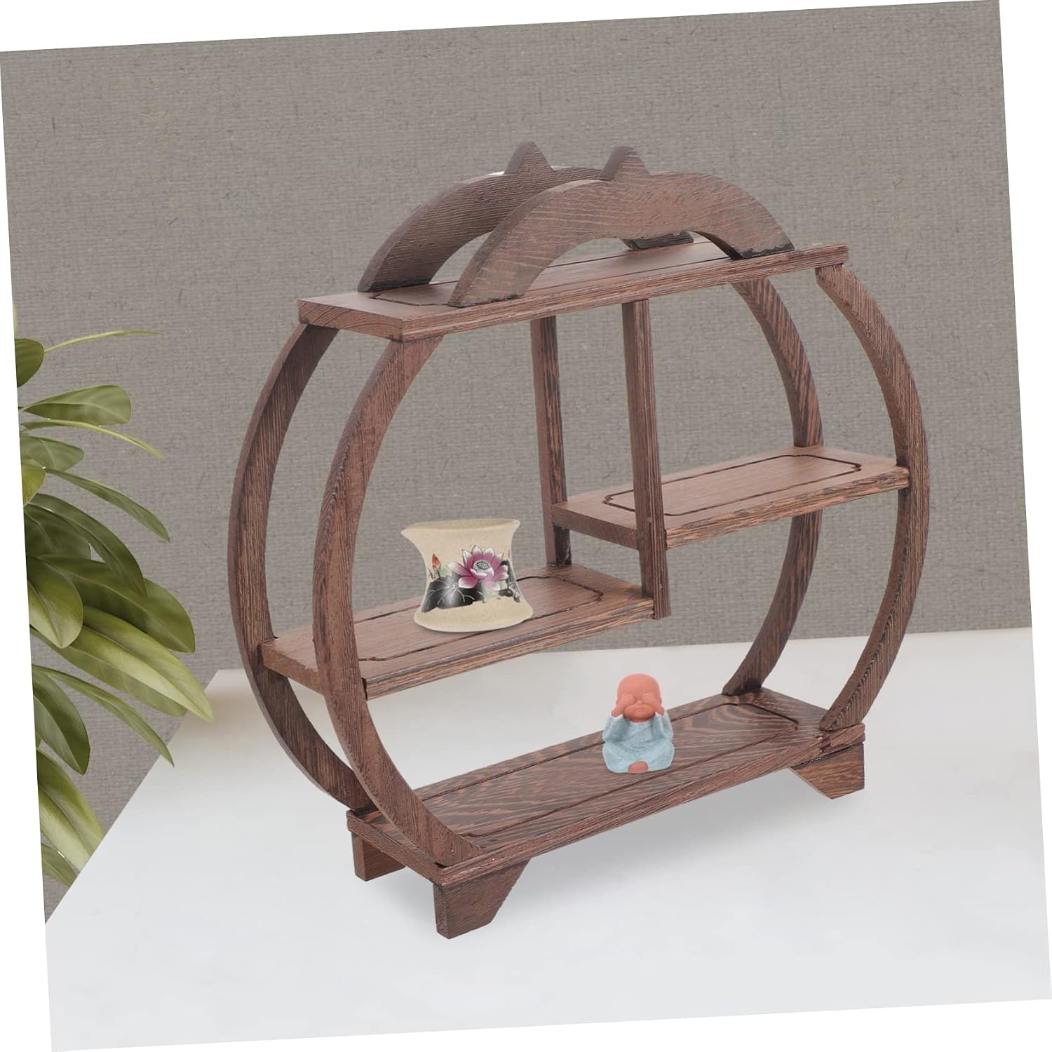 MAGICLULU Antique Display Shelf Wooden Ornament Rack for Curio Tea Pot Antique Storage Design for Living Room Study Office Tea House Decor for Chinese Style