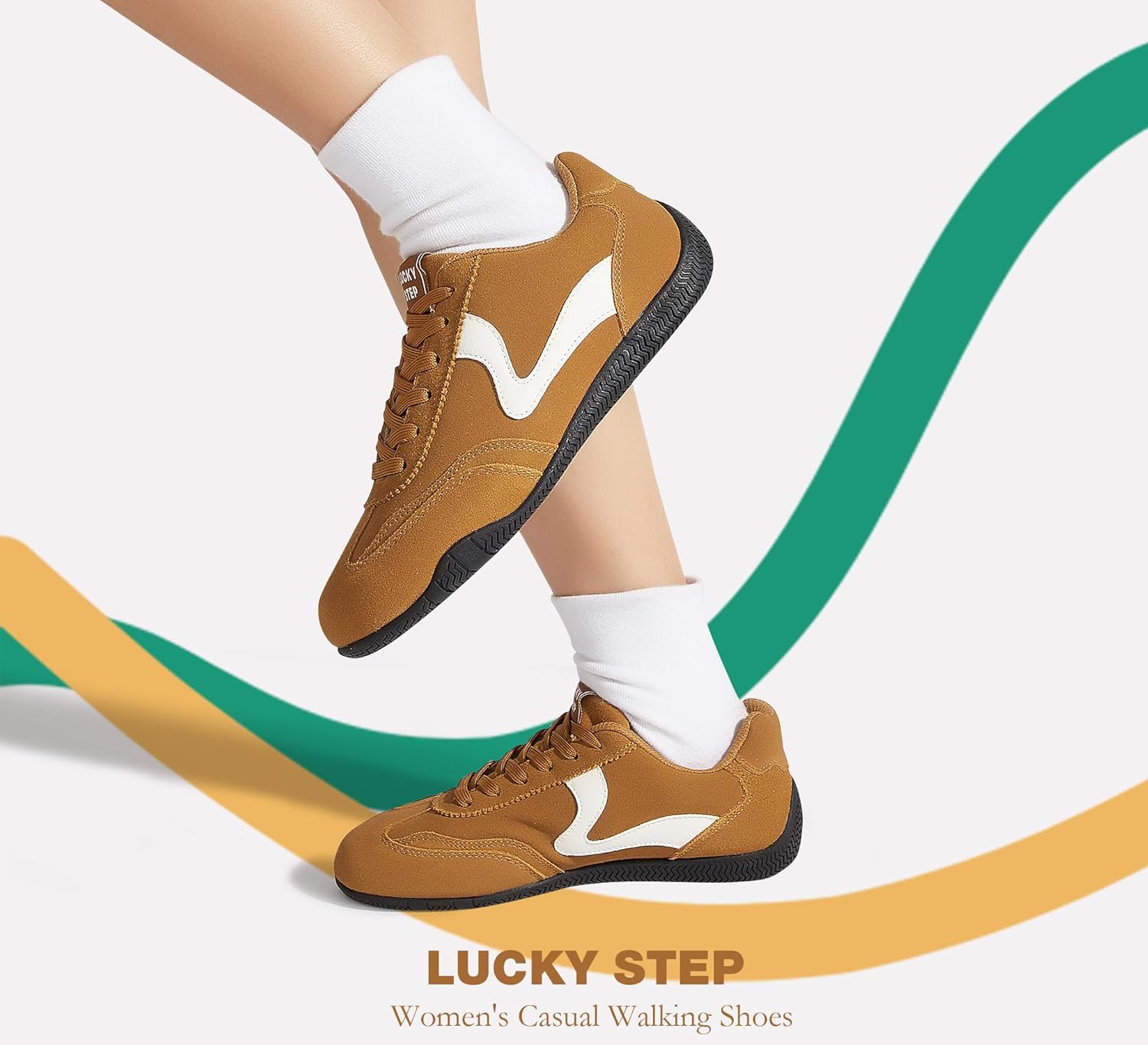 LUCKY STEP Women's Casual Walking Shoes Lifestyle Lightweight Suede Classic Non Slip Trendy Cute Comfortable Running Retro Lace-up Fashion Sneakers - Image 7