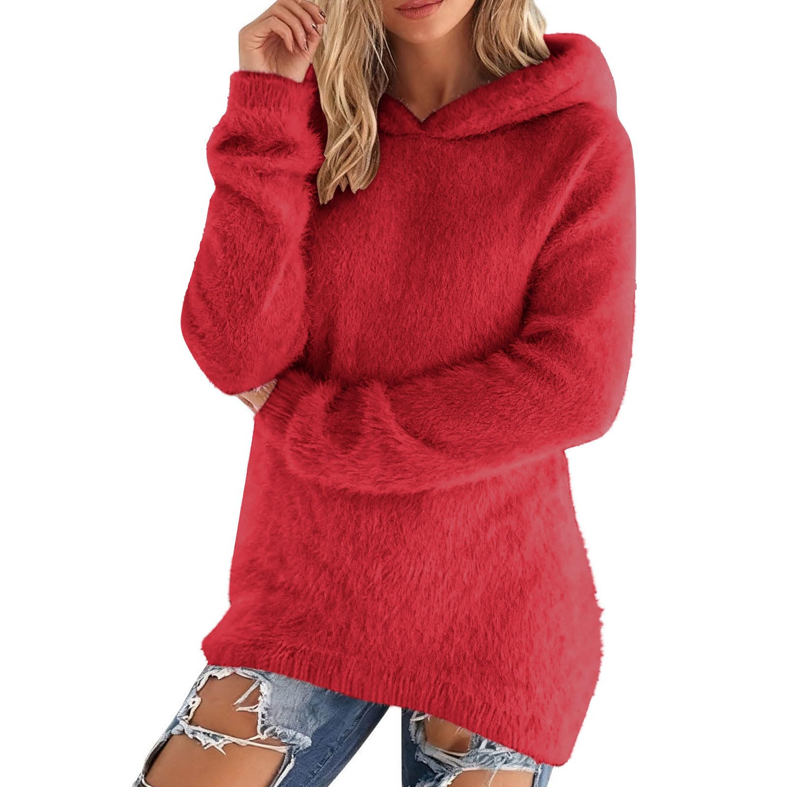 Sweaters for Women Fleece Fuzzy Pullover Hoodie Thermal Long Sleeve Sweater Soft Casual Fall Winter Tops