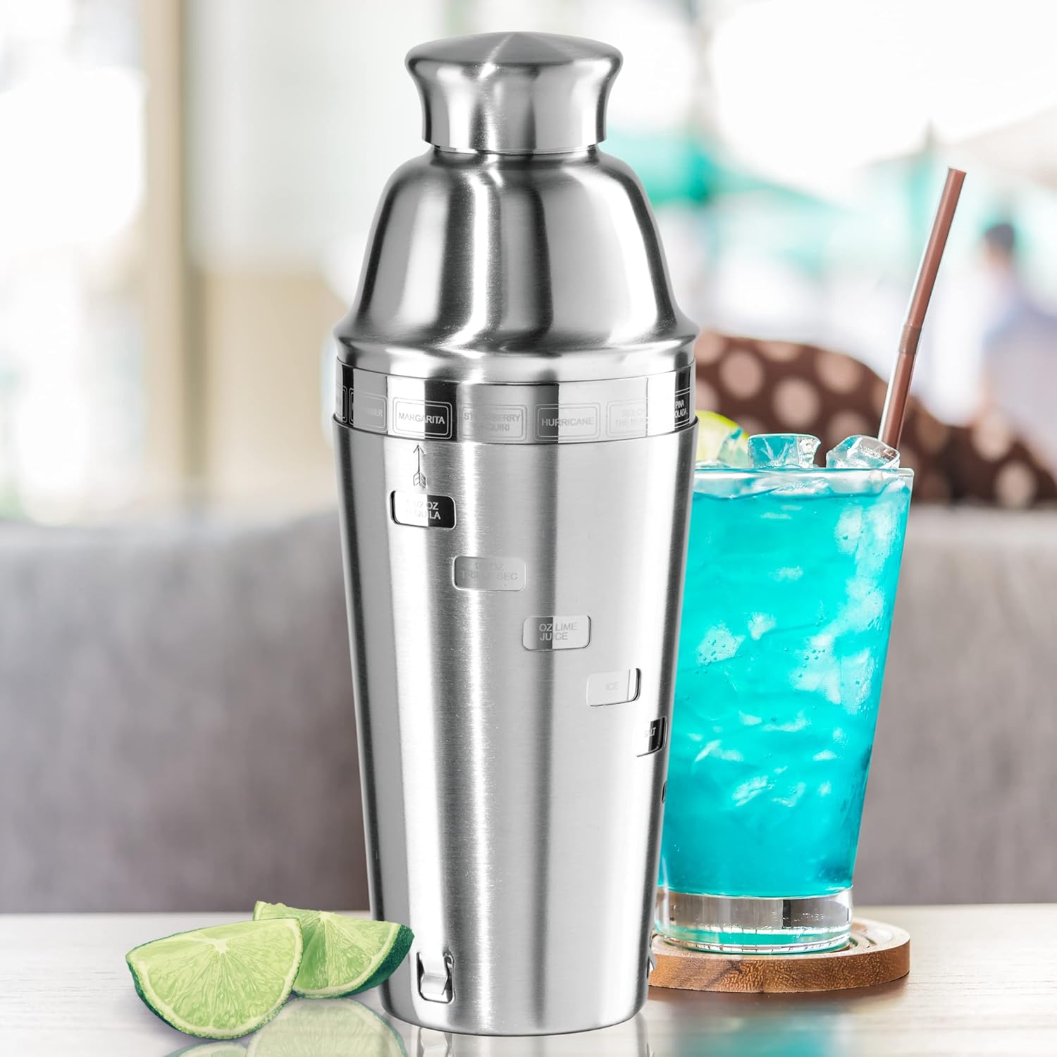Stainless Steel Dial-A-Drink Cocktail Shaker with Recipes