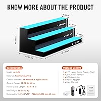 Vista 6 de VEVOR Pantalla de botella de licor con iluminación LED, 3 niveles de 30 pulgadas, compatible con USB, estante iluminado de bar para el hogar