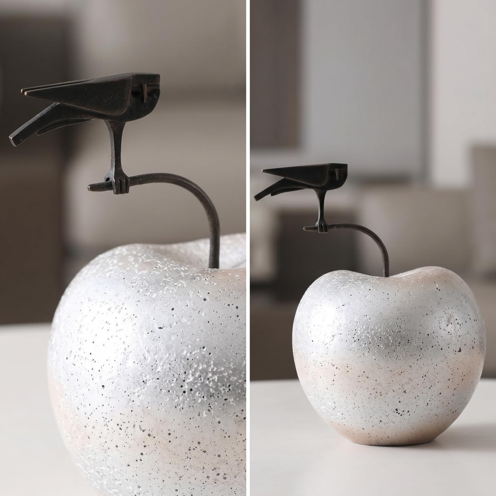 Apfel-Dekofigur glänzend Dekoapfel gebogener Stiel Apfelfigur für Schreibtisch, Regal, Modellraum, Groß 25 18 28cm, Rot