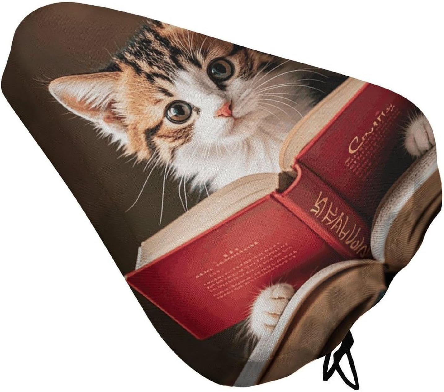 Kitten Reading A Book Waterproof Bike Seat Cushion with Drawstring for Women Men Soft Padded Bicycle Seat Cover for Comfort Wide Road Bike Saddles Universal Fit for Mountain Exercise