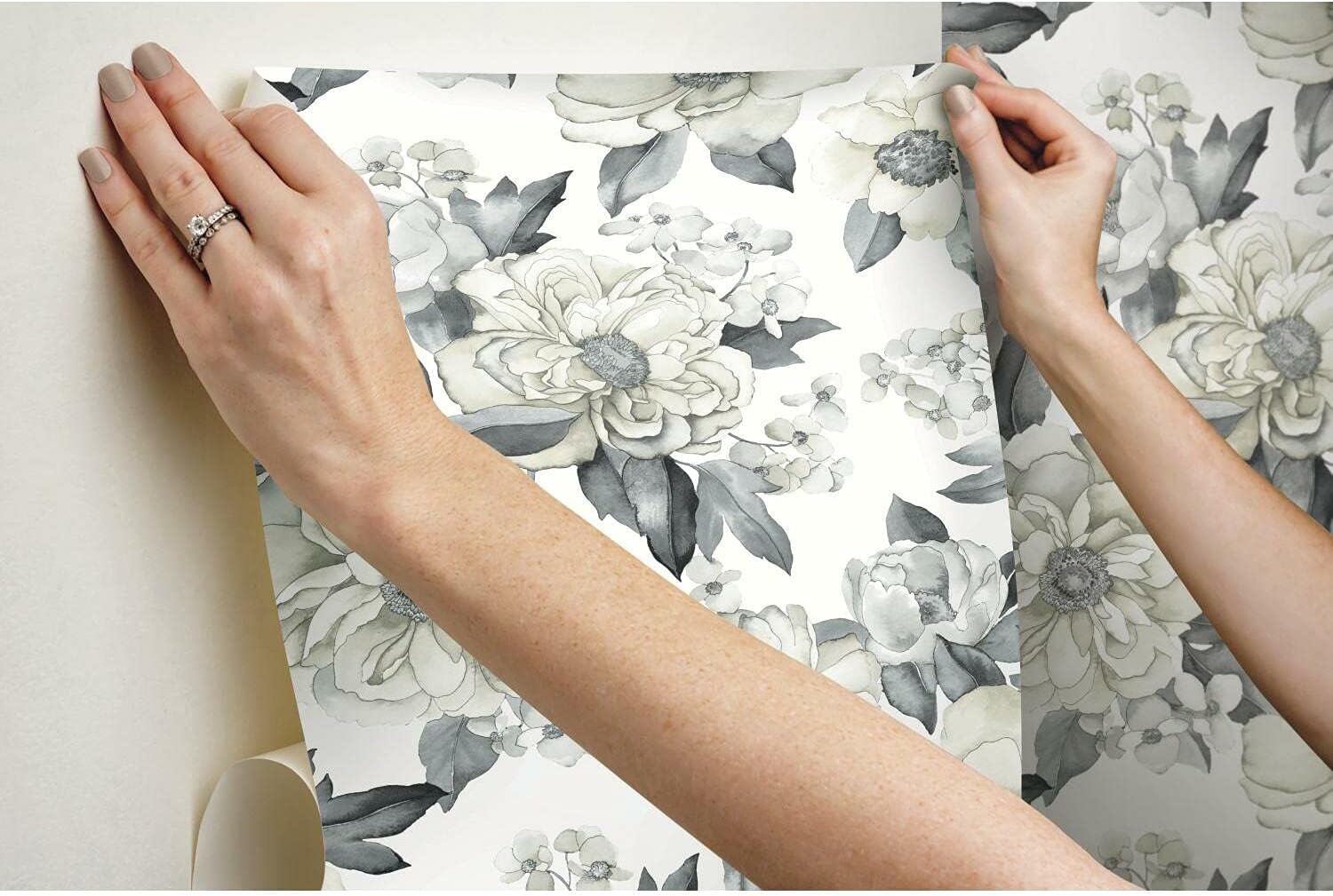 Gray and Taupe Floral Peel & Stick Wallpaper Roll