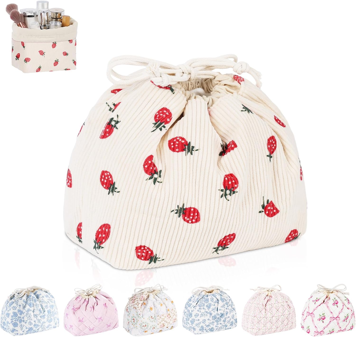 Cosmetic Bag Girls Make Up Bag Small Portable Large Makeup Bag Women's Drawstring for Travel Cosmetic Accessories Organiser Multifunctional Toiletry Bag Purse Birthday Gift for Women Beige Corduroy