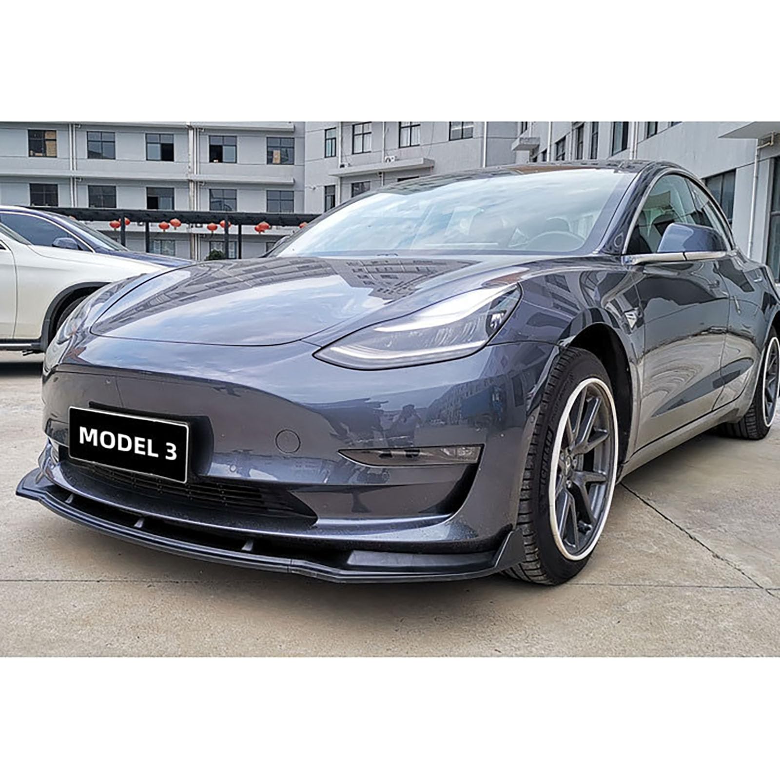 Kompatybilny z Tesla Model 3 2017-2023, przedni spojler, samochodowy zestaw do stylizacji samochodu, akcesoria zewnętrzne, błyszczący czarny