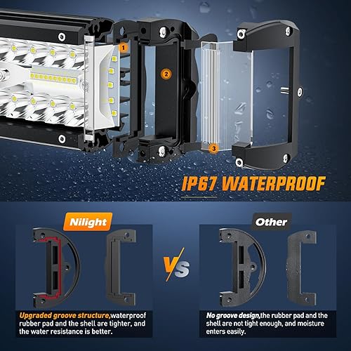 Miniatura 5 de Nilight Barra de luz LED lateral de 12 pulgadas, triple fila, luces combinadas de inundación, luz de trabajo LED con kit de arnés de cableado para