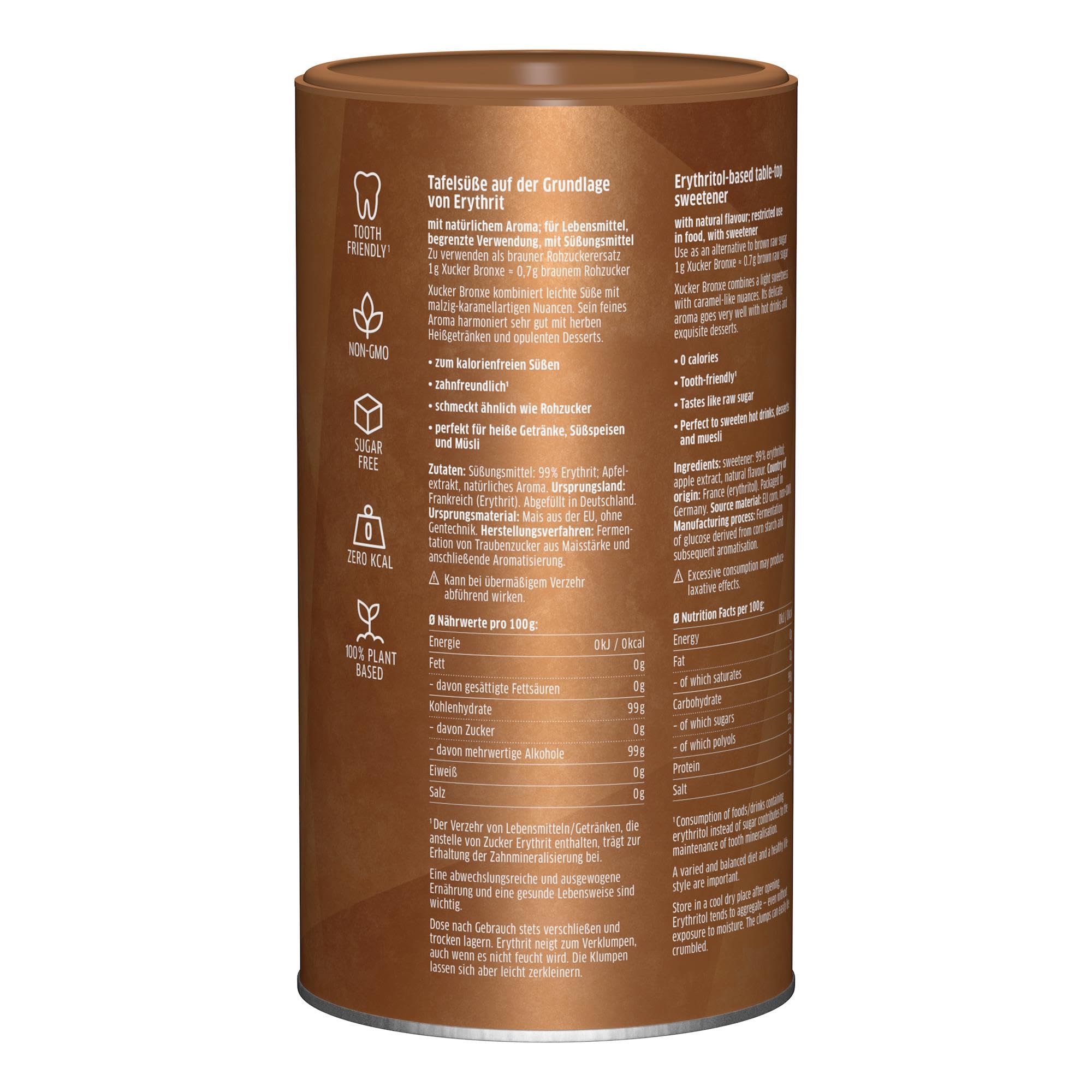 Xucker Bronxe Erythrit 1kg Dose - kalorienfreier brauner Zucker Ersatz als vegane & zahnfreundliche Rohrzucker Alternative I Erythrit ohne Stevia I zuckerfreie Süße