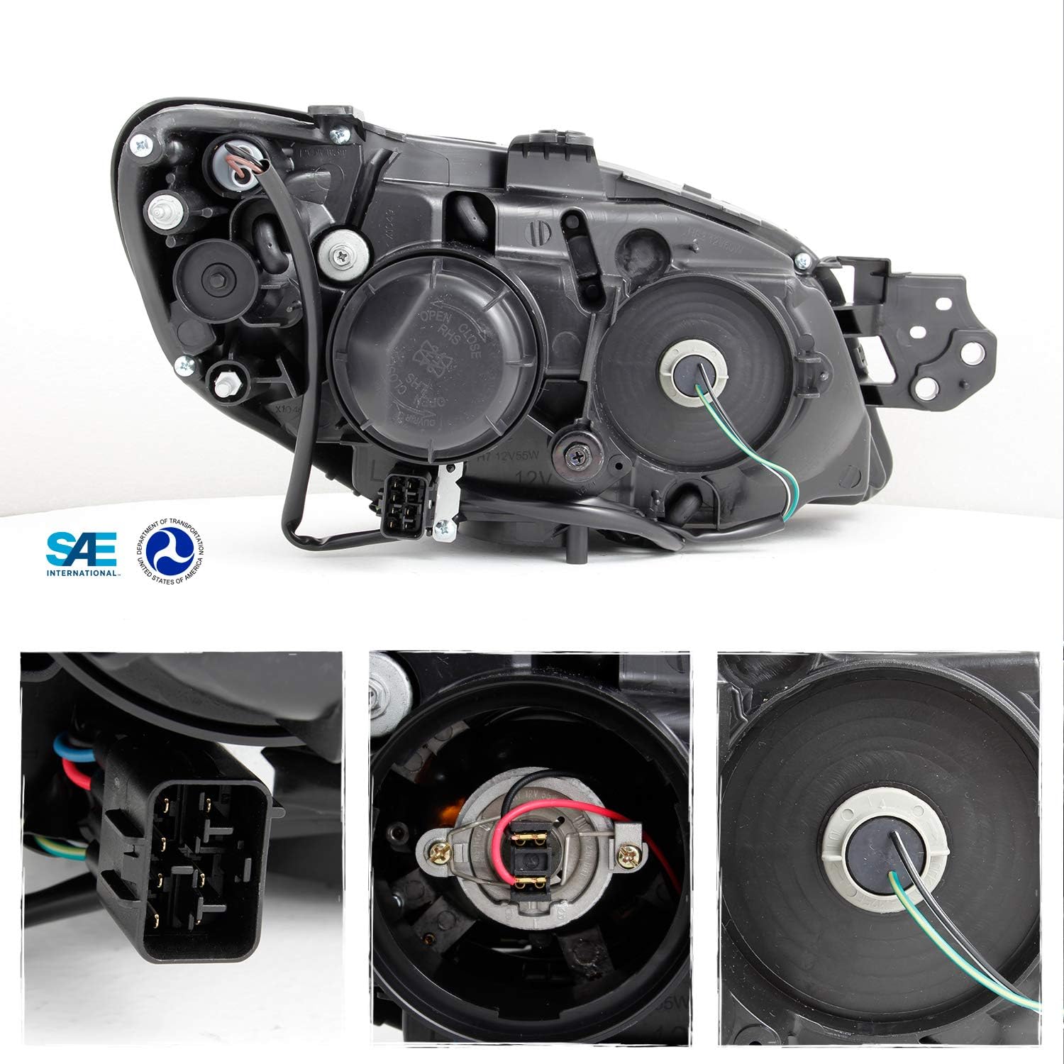 AKKON - For 2006-07 Subaru Impreza LED Daytime Running Lamp Strip Projector Headlights Black Housing Clear Lens Full Set