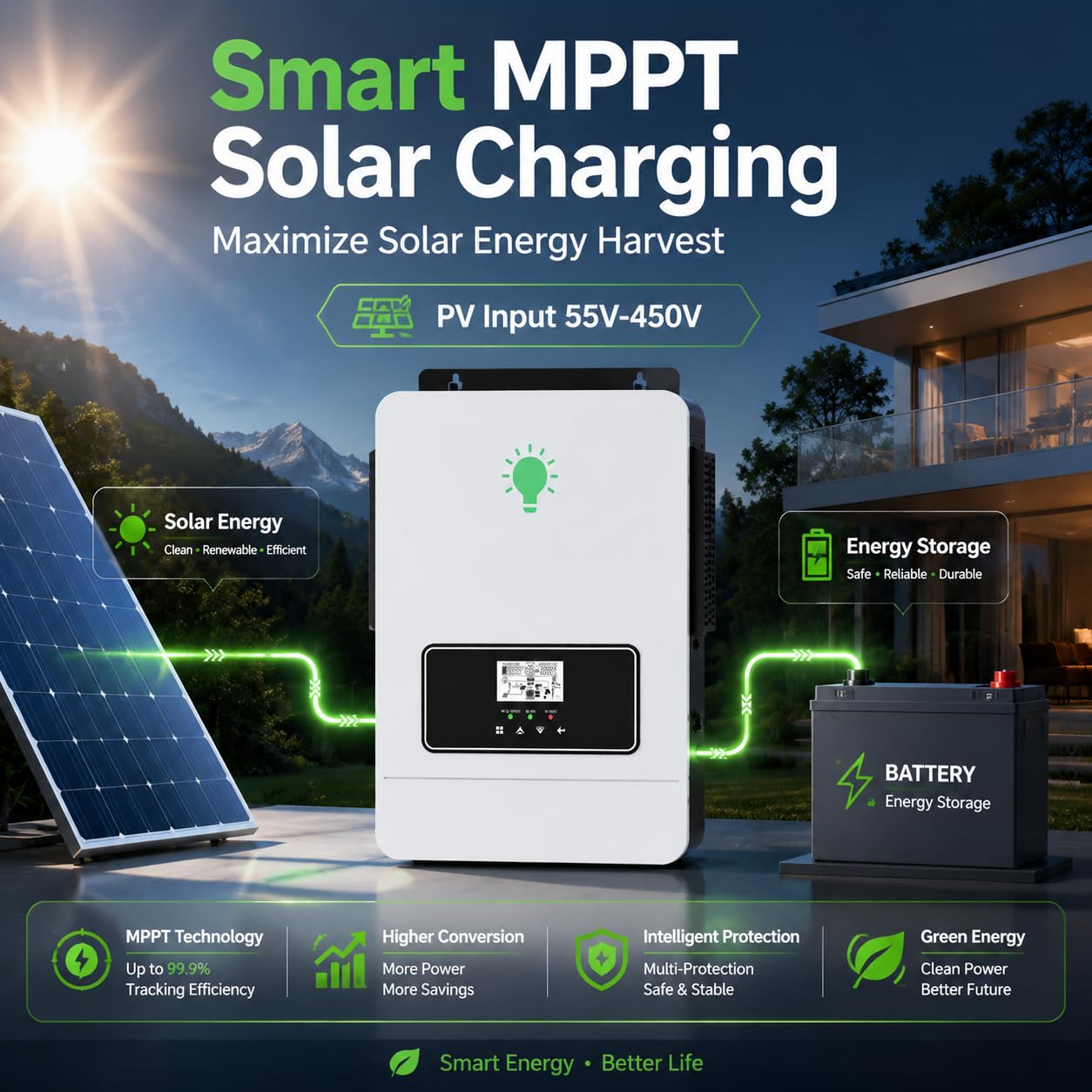 SP-II 2,5 kW Inversor Solar Fuera de la Red 24 V de onda sinusoidal pura con cargador MPPT incorporado de entrada PV 500 V para sistema solar doméstico