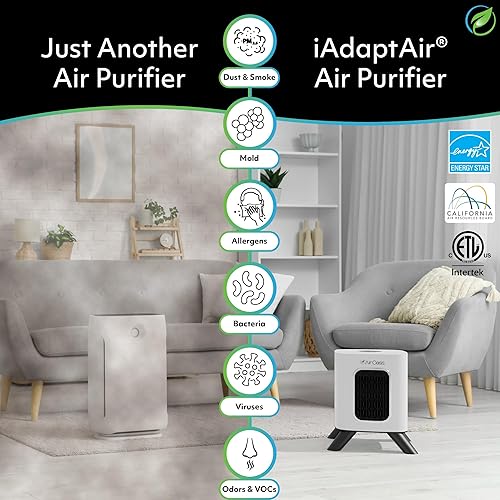 Miniatura 2 de Air Oasis iAdaptAir-S para reducir virus, humo, alérgenos, purificadores de aire de moho, S 250 pies cuadrados, color blanco